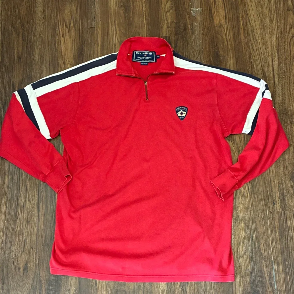 Vintage Polo Sport Ralph Lauren Sportsman 1/4 Zip Pullover Mens L Red USA